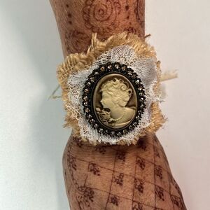 Handmade Steam Punk Cameo Leather Cuff Bracelet Conversation Starter